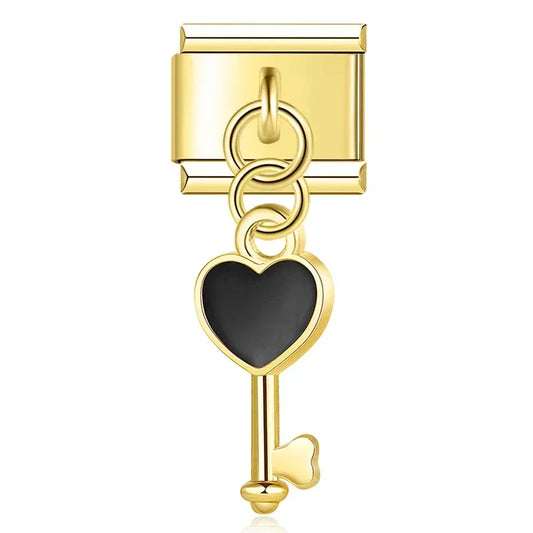 Black Heart Key - Gold Pendant Charm