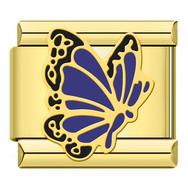 Dark Blue Butterfly - Gold Charm