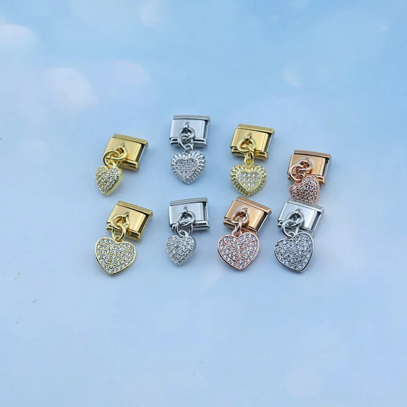 Sparkling Heart with CZ - Rose Pendant Charm