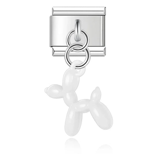 White Balloon Dog - Silver Pendant Charm