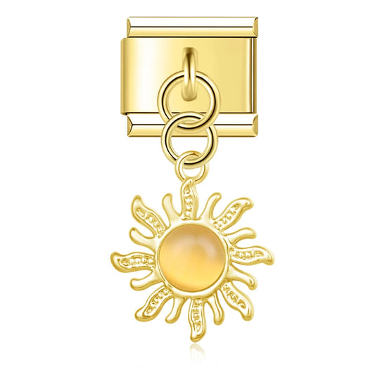 Golden Sun with Honey Resin Gem - Gold Pendant Charm