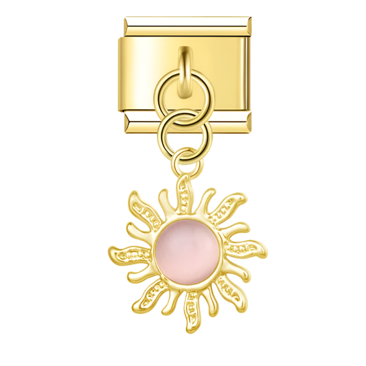 Golden Sun with Pink Resin Gem - Gold Pendant Charm
