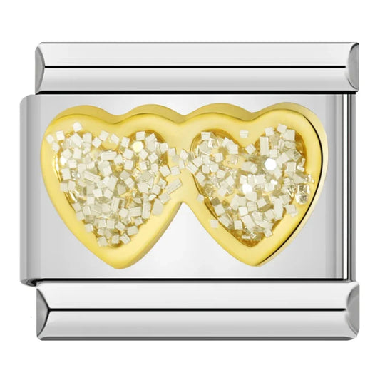 Glitter Heart Couple - Silver Charm