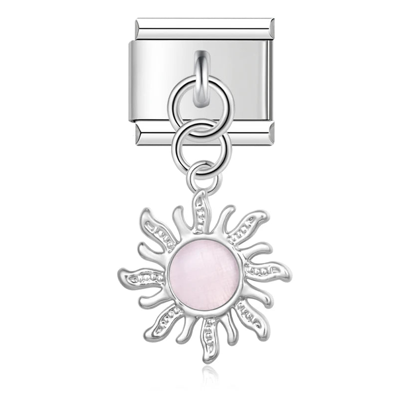Silver Sun with Baby Pink Resin Gem - Silver Pendant Charm