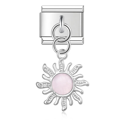 Silver Sun with Baby Pink Resin Gem - Silver Pendant Charm