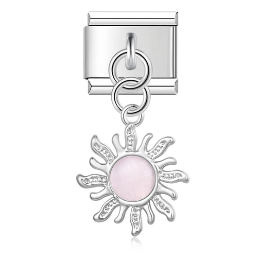 Silver Sun with Baby Pink Resin Gem - Silver Pendant Charm