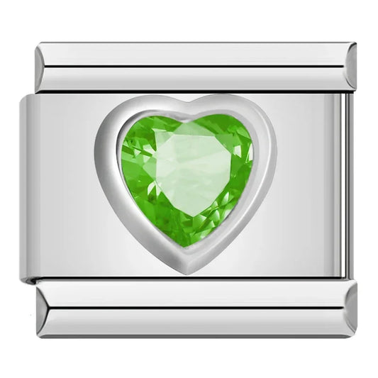 Green Resin Heart - Silver Charm