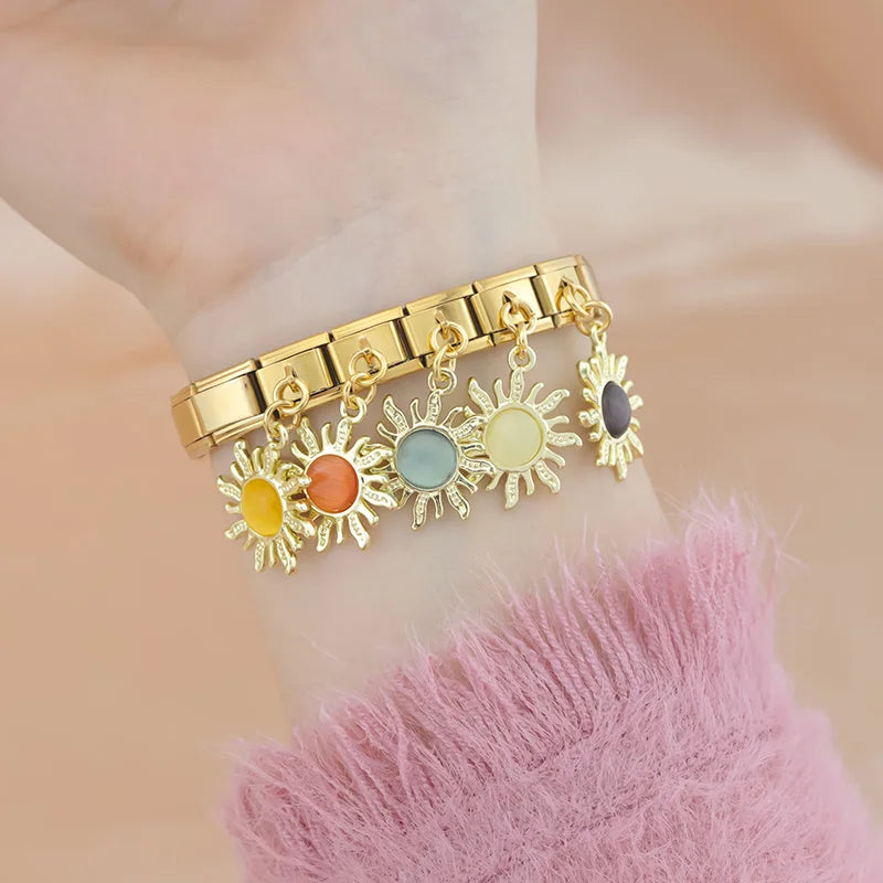 Golden Sun with Ivory Resin Gem - Gold Pendant Charm