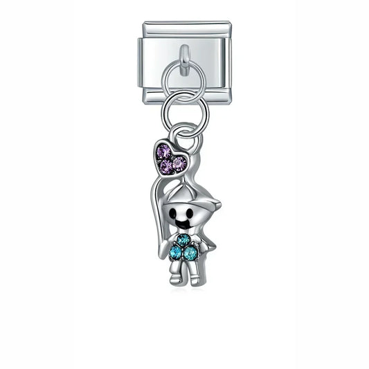 Little Boy with Heart Balloon - Silver Pendant Charm