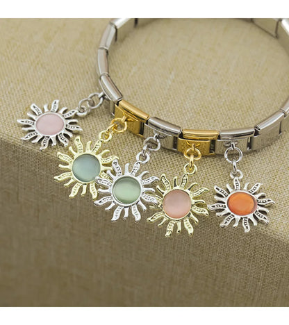 Silver Sun with Peach Resin Gem - Silver Pendant Charm