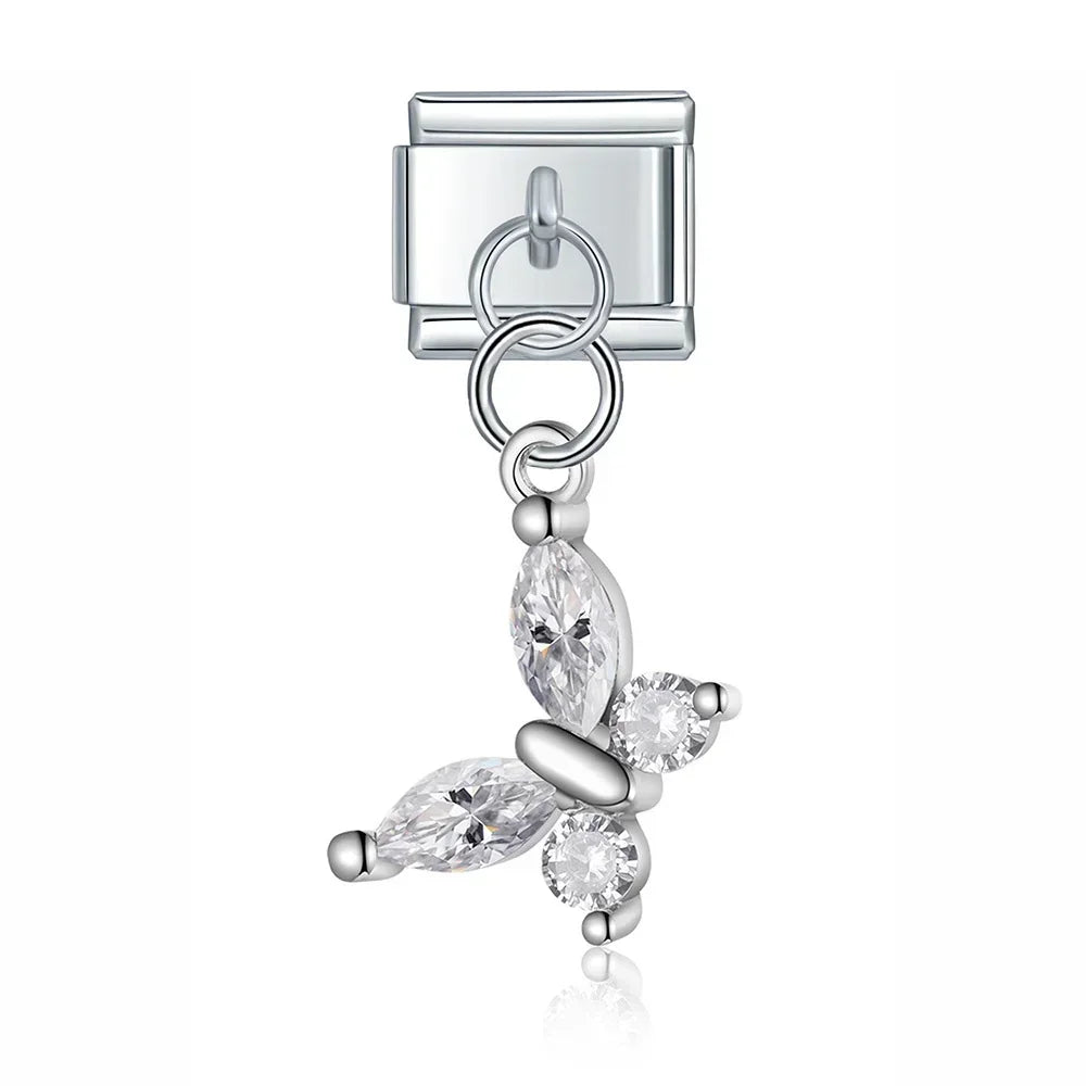 Crystal Butterfly - Silver Pendant Charm