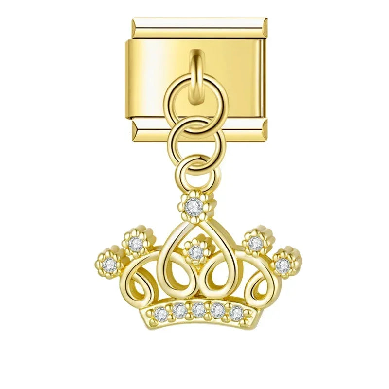Queen's Crown with CZ - Gold Pendant Charm