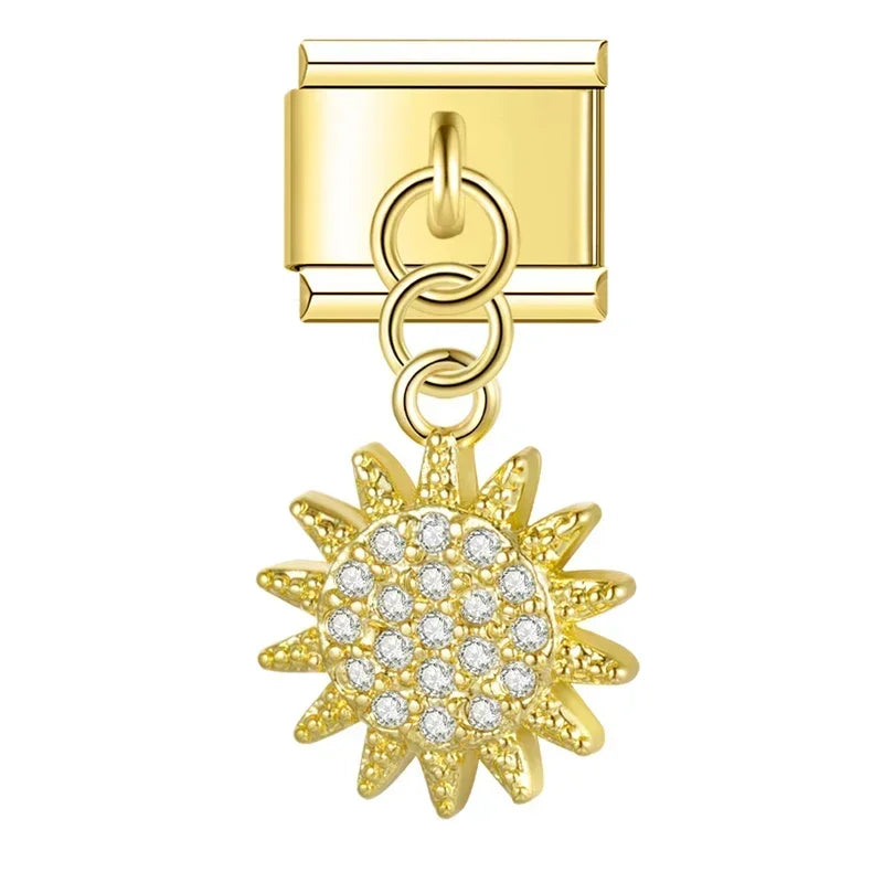 Golden Sun with CZ - Gold Pendant Charm