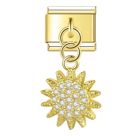 Golden Sun with CZ - Gold Pendant Charm