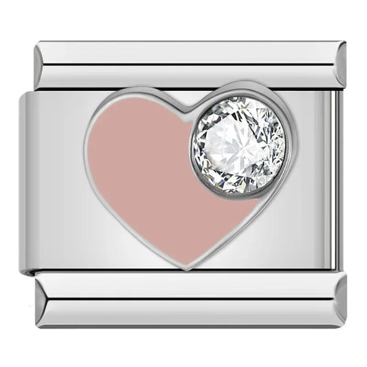 Pink Romantic Heart with CZ - Silver Charm