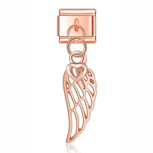 Wing and Tiny Heart - Rose Pendant Charm