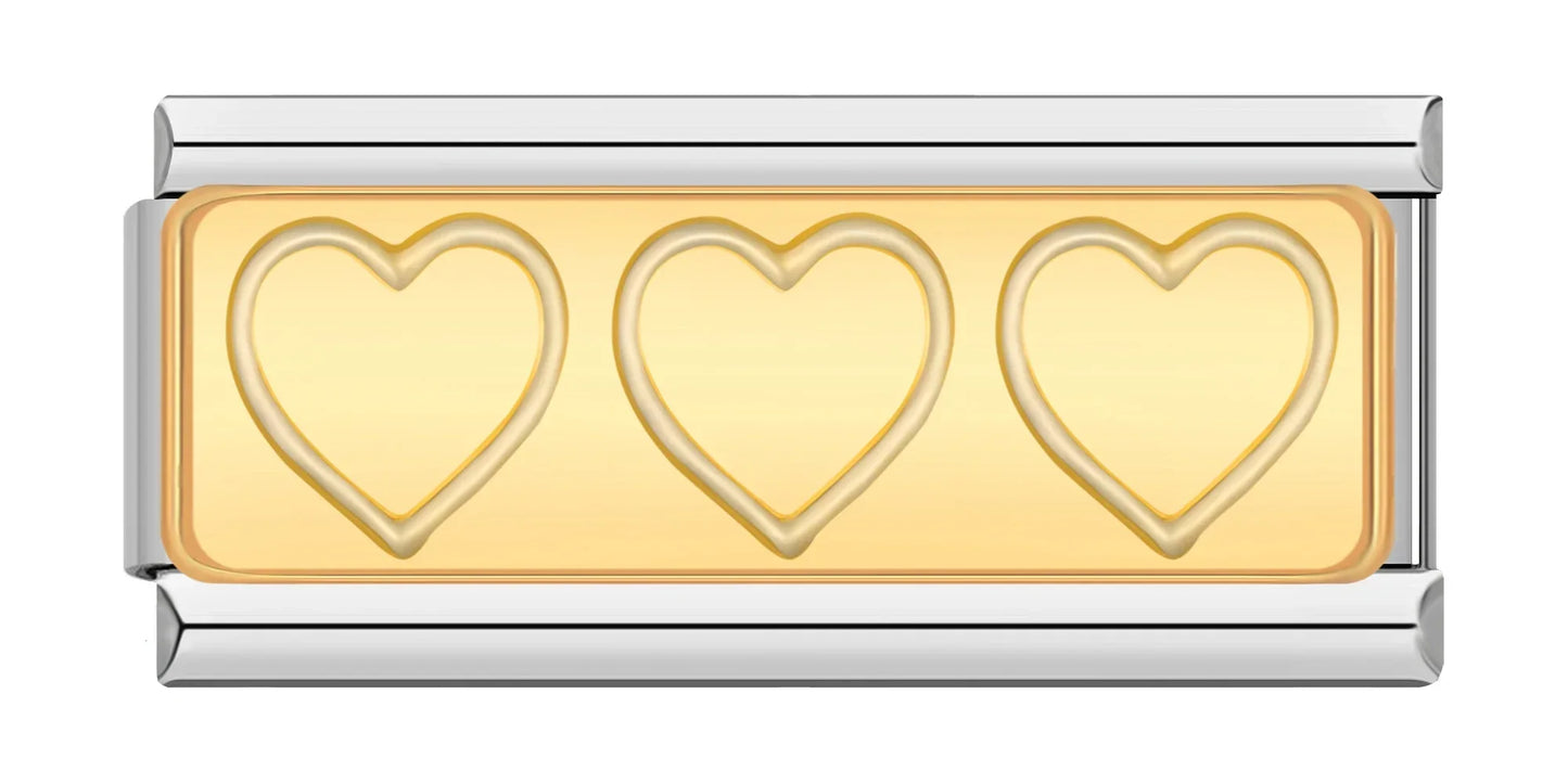 Heart x3 - Silver Bar Charm
