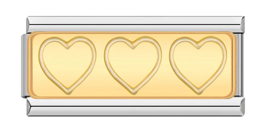 Heart x3 - Silver Bar Charm