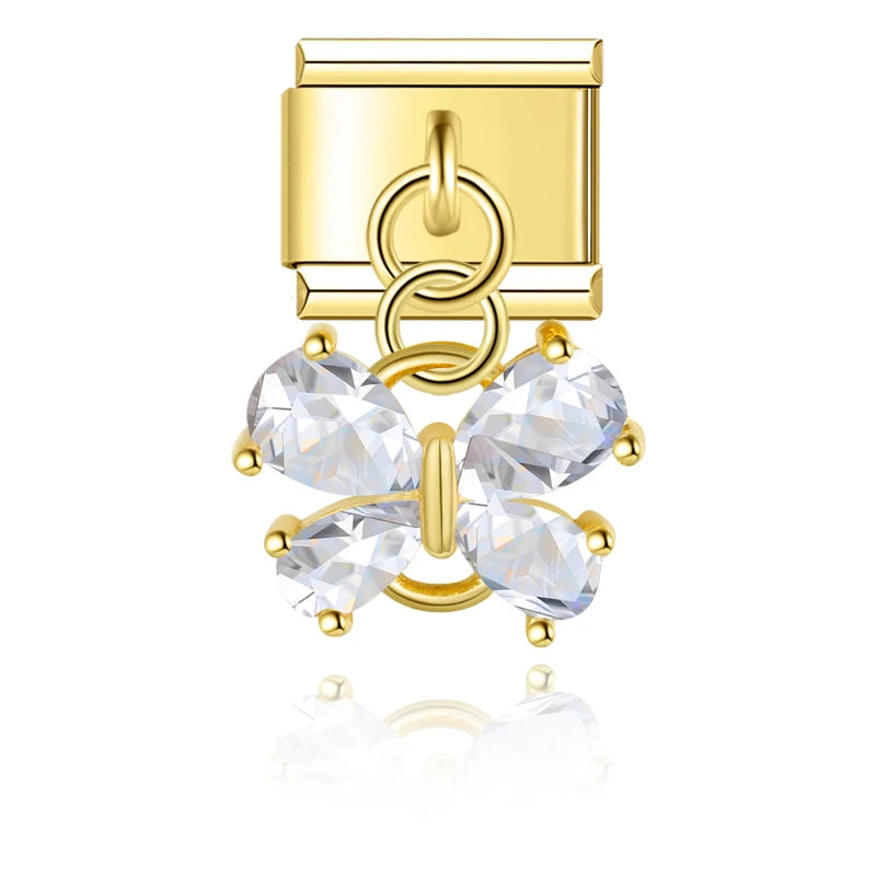 Crystal Butterfly with CZ - Gold Pendant Charm