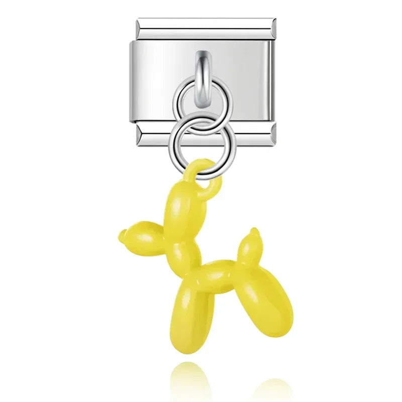 Yellow Balloon Dog - Silver Pendant Charm