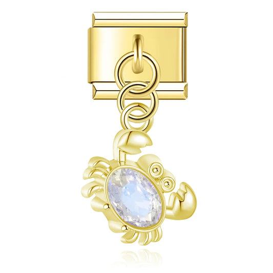 Crystal Crab - Gold Pendant Charm