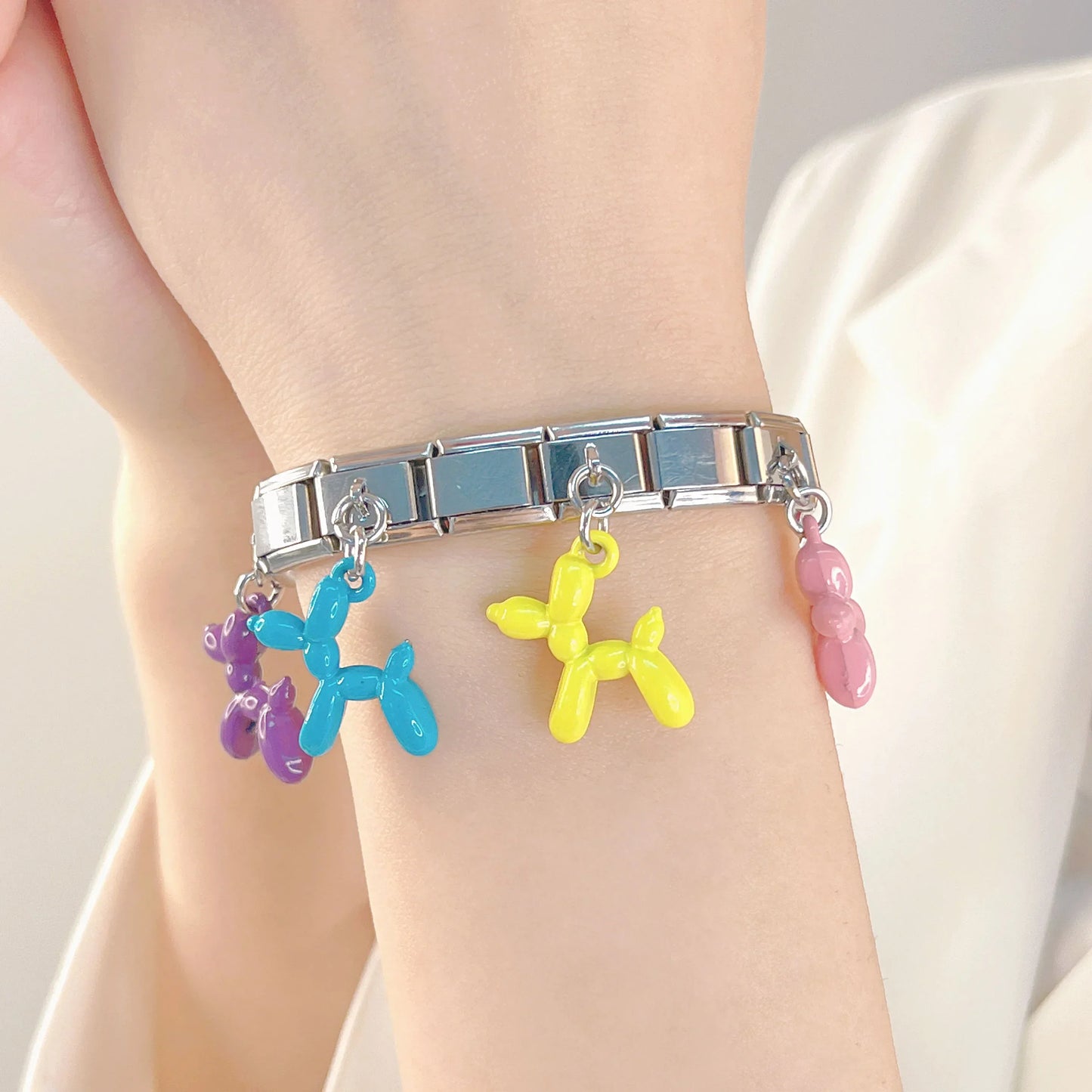 Blue Balloon Dog - Silver Pendant Charm