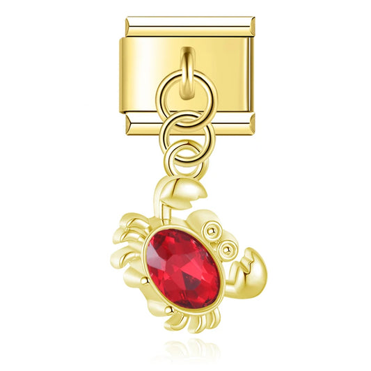 Red Ruby Crab - Gold Pendant Charm