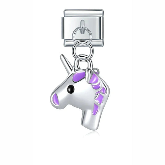 Purple Maned Unicorn Head - Silver Pendant Charm