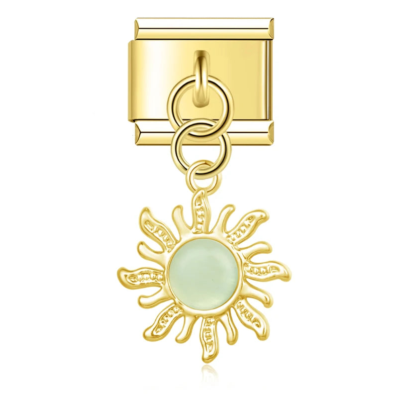Golden Sun with Mint Resin Gem - Gold Pendant Charm