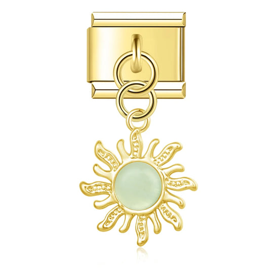 Golden Sun with Mint Resin Gem - Gold Pendant Charm