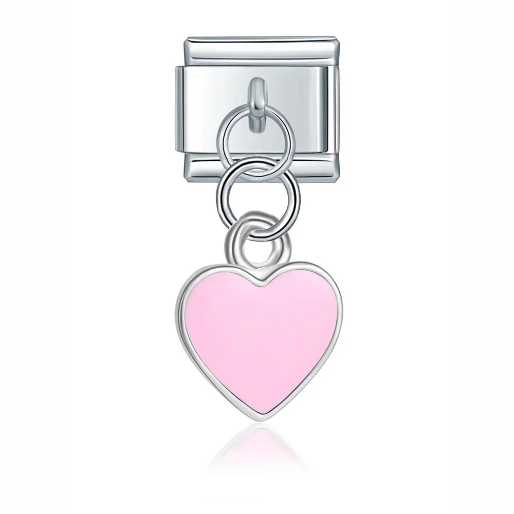 Pink Heart - Silver Pendant Charm