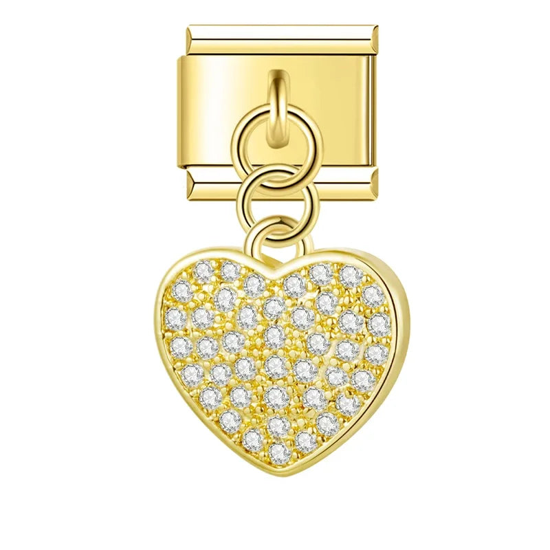 Sparkling Heart with CZ - Gold Pendant Charm