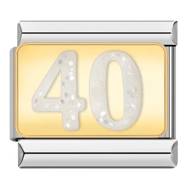 Number 40 Glitter - Silver Charm