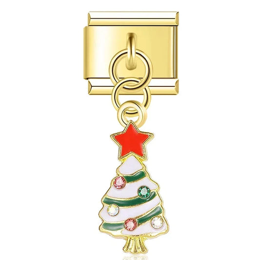 Merry Christmas Tree with CZ - Gold Pendant Charm
