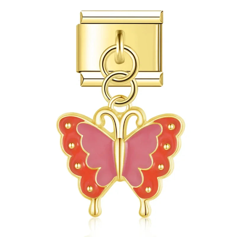 Scarlet Butterfly Dream – Gold Pendant Charm