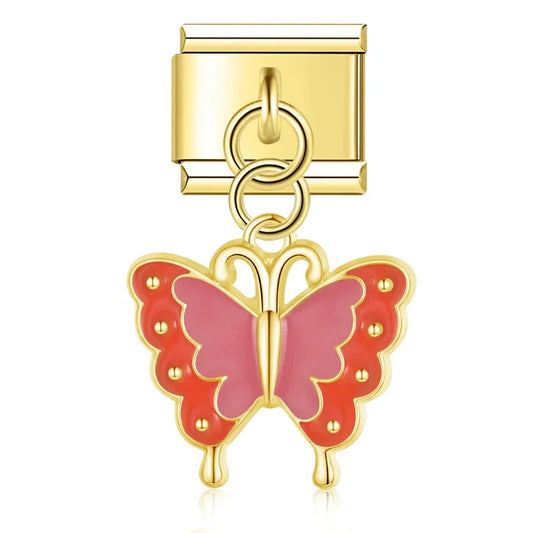 Scarlet Butterfly Dream – Gold Pendant Charm