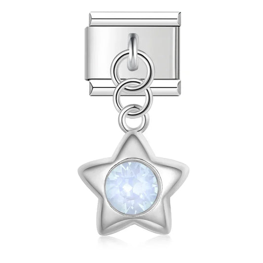 Star with White Stone - Silver Pendant Charm