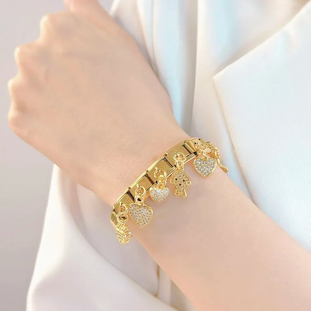 Elegant Heart with CZ - Gold Pendant Charm