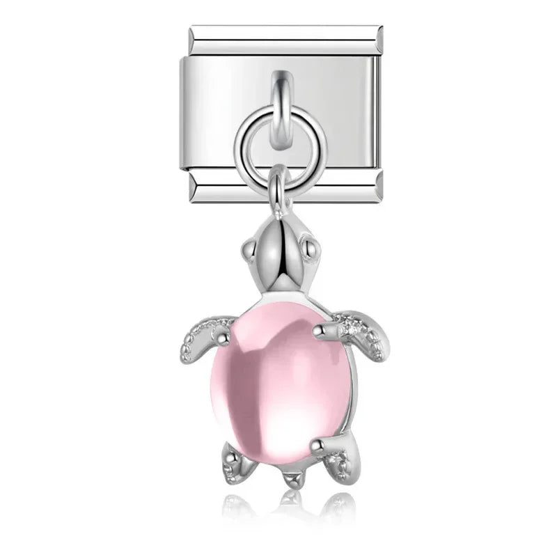 Lovely Pink Turtle - Silver Pendant Charm