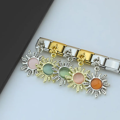 Silver Sun with Baby Pink Resin Gem - Silver Pendant Charm