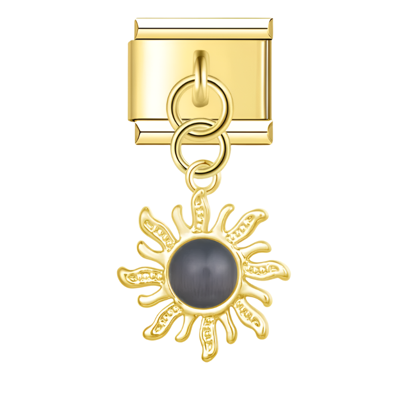 Golden Sun with Black Resin Gem - Gold Pendant Charm