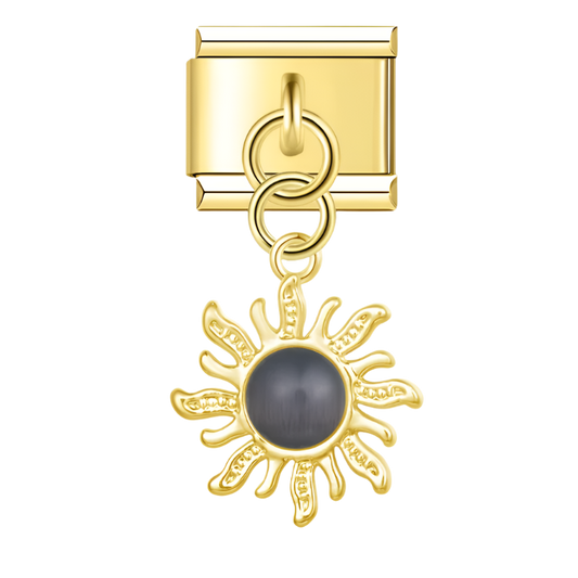 Golden Sun with Black Resin Gem - Gold Pendant Charm