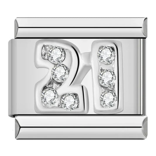 Number 21 with CZ - Silver Charm