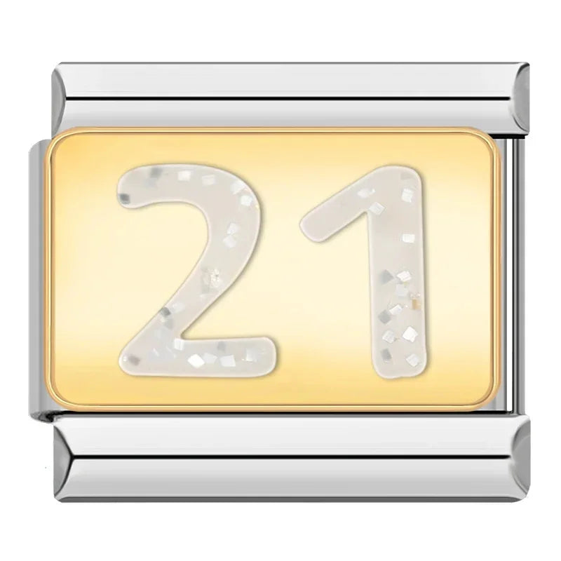 Number 21 Glitter - Silver Charm