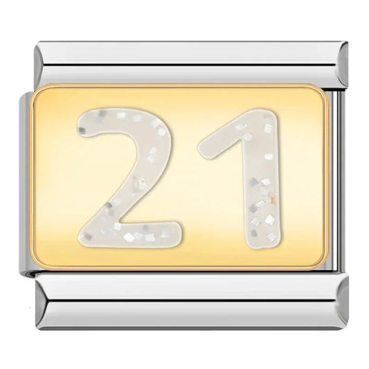 Number 21 Glitter - Silver Charm