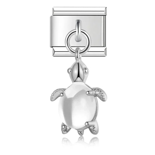 Lovely White Turtle - Silver Pendant Charm