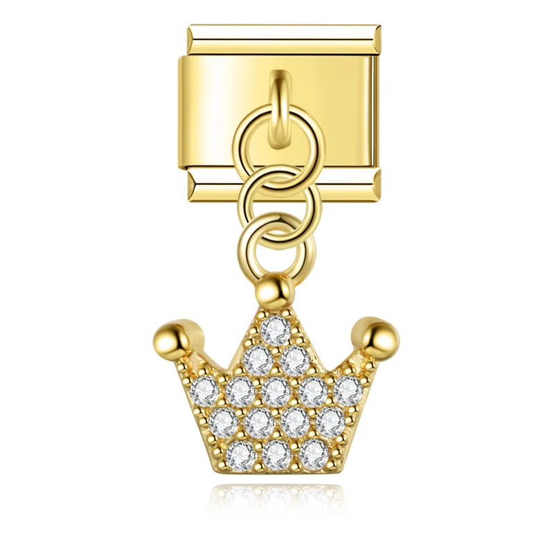 Tiny Crown with CZ - Gold Pendant Charm