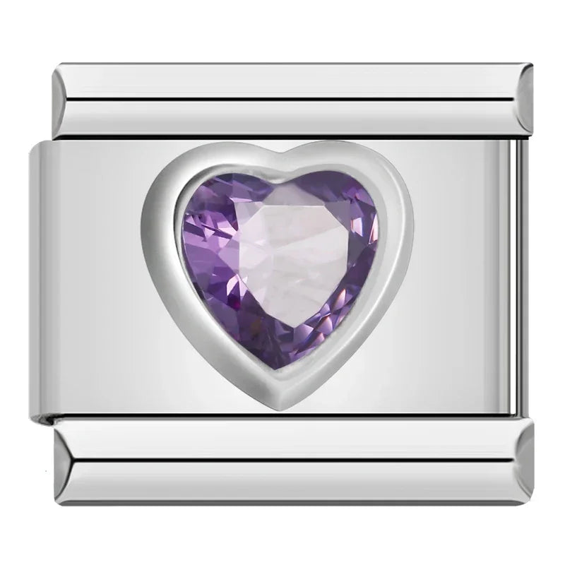 Lavender Purple Resin Heart - Silver Charm