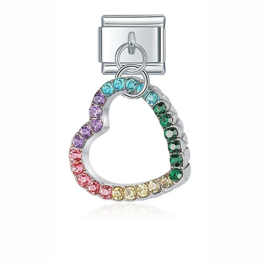 Colorful Heart Frame with Stones - Silver Pendant Charm