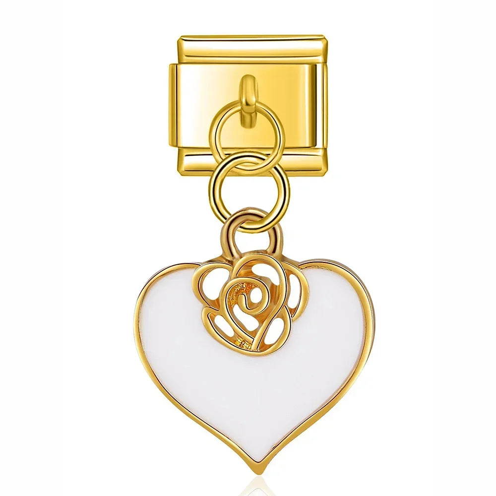 Romantic White Heart - Gold Pendant Charm